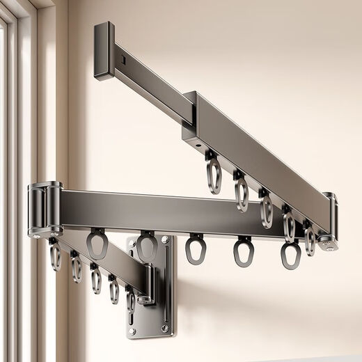 Verdickte unsichtbare Klappkleidung Rack Balkon Haushaltswand montiert Innenkleidung ohne Lochbohrung und Quilt Trocknungsartefakt [Dark Night Glass*] Vierabschnitte Typ-teleskopische Stange-1-Nummer-12138* Kleidung Rack [kostenlose Dual-Installation und Matching