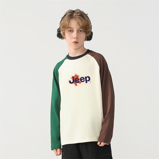 Jeep Children's Clothing Boys Camiseta 2025 Spring and Autumn New Style For Children Girls mangas largas y niños grandes Versátiles simples mangas largas casuales NT3892 metros marrones 130 cm [Altura sugerida 125-135]