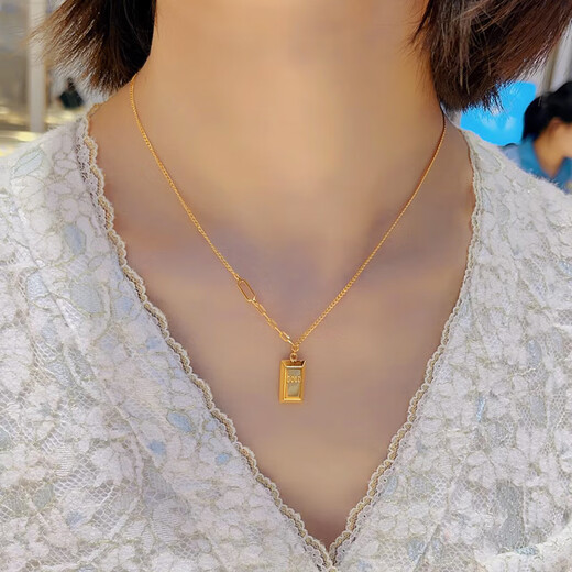 Junbu suddenly rich small gold brick necklace for women Vietnamese sand gold 2024 new pendant 18k gold simulated gold small gold bar pendant small gold brick necklace