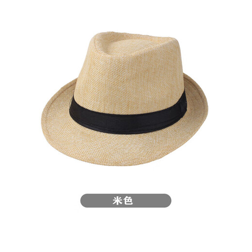 Spring and summer hat men's solid color linen hat casual couple hat sunshade hat jazz hat straw hat sunshade camel linen satin one size 58cm