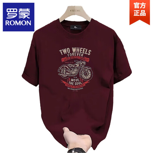 罗蒙（ROMON）重磅纯棉短袖t恤男士夏季复古痞帅印花正肩圆领半袖体恤 683白色 XL 建议135-150斤