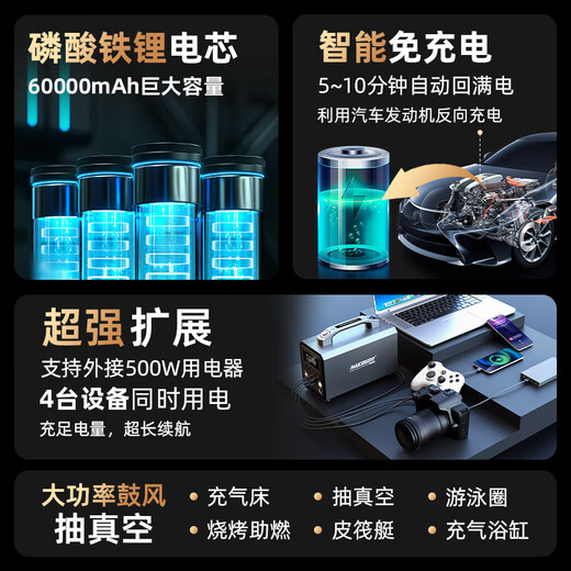 MAXCELLENT 3C certified car outdoor multi-function power supply car emergency start emergency battery tire air pump power bank and power bank 60000 mAh