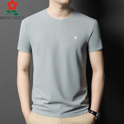 
MONTAGUT 2025 Spring and Autumn (MONTAGUT) short-sleeved T-shirt for men's mulberry silk traceless and non-iron men's T-shirt summer casual KSP-J13576 white L 170 [Suggested 115-130Jin [Jin equals 0.5 kg]]
