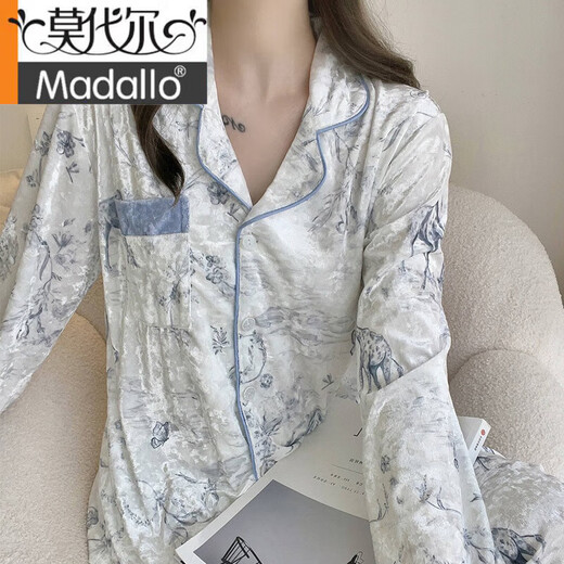
Modal pajamas for women, gold velvet long sleeves 2025 new spring, autumn and winter high-end retro style, can be worn outside home clothing set 12213 pink lace XL