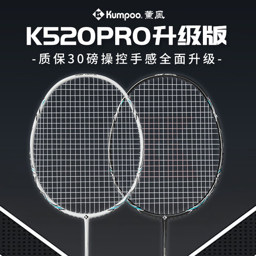 薰风（KUMPOO）羽毛球拍超轻4U全碳素熏风K520pro升级款新手入门业余专用训练拍 两支装:K520pro 黑+白 成品拍 24磅(推荐磅数)