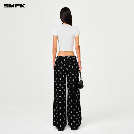 
SMFK cross classic wide-leg jeans retro loose casual and versatile Xu Jingyun same style PD005BJ/BG/LG/CW Black Garden XS