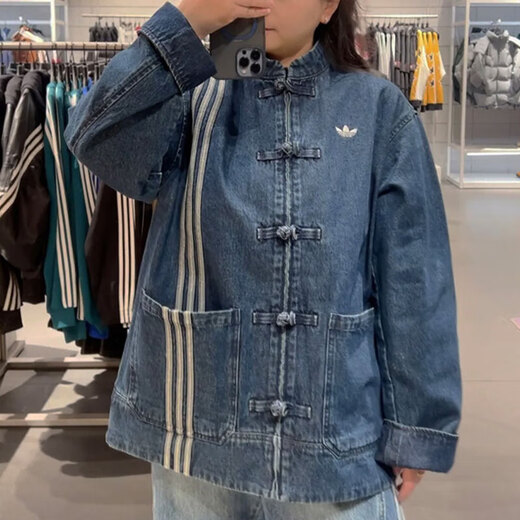 阿迪达斯（adidas）三叶草外套男女装2025春季新款新中式唐装盘扣宽松运动休闲夹克 JZ9928牛仔蓝 盘扣 L