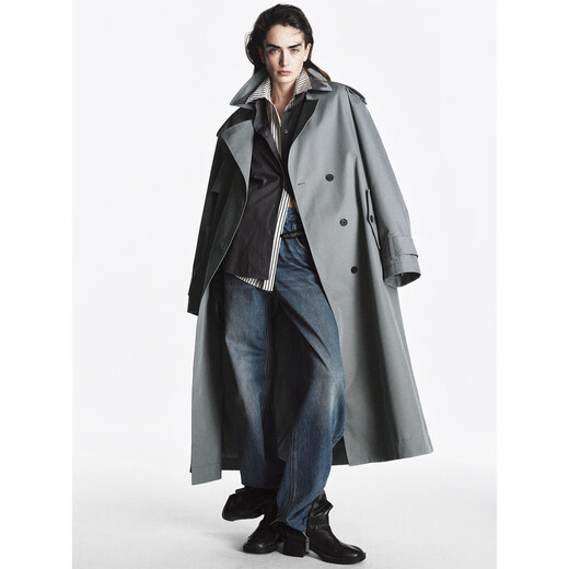 PEACEBIRD Einkaufszentrum gleichen Stil Damen 2025 Frühjahr neue zweireihige Silhouette Windjacke A1BEF1396 Grau S 155