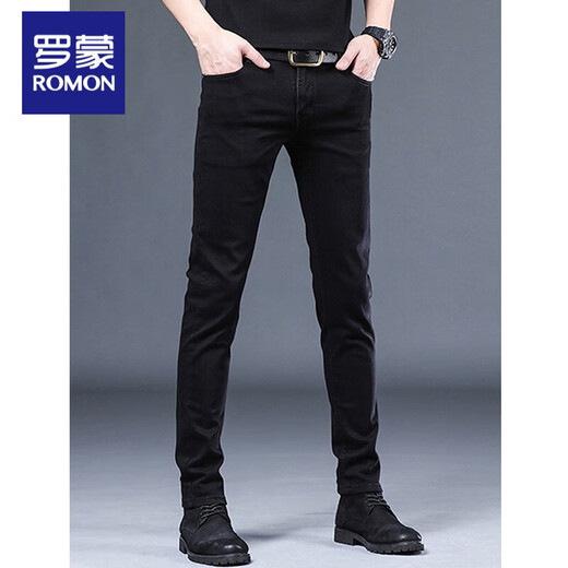 
Romon Spring and Summer High-end Jeans Men's Casual Slim Feet Men's Pants Korean Style Trendy Pants Men's Versatile Pants Men 1048 Black 29
