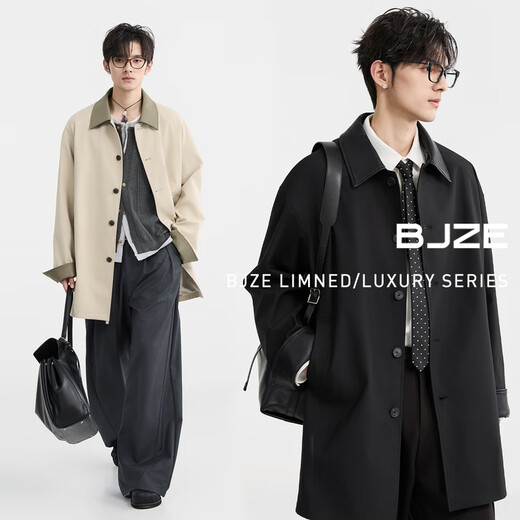 Piaget Zall PU leather stitching Marken lapel one-hand long windbreaker men's mid-length coat 2025 spring new model D511065 wheat color M (170)