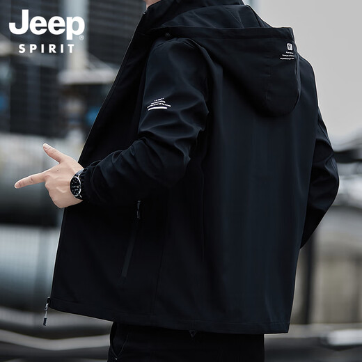 
JEEP SPIRIT Jeep American Pilot Removable Hooded Casual Jacket Men's New Spring and Autumn Men's Windproof Loose Jacket Black XL