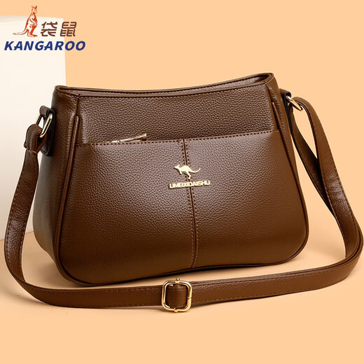 Kangaroo (KANGAROO) genuine leather women's bag crossbody bag women's 2025 Chinese Valentine's Day small bag mother bag mother-in-law bag cowhide versatile shoulder bag brown