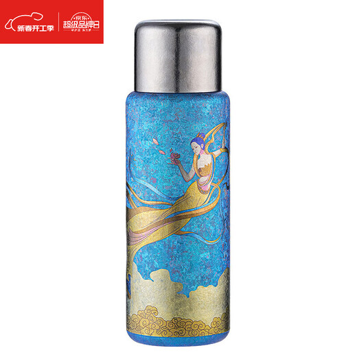 Zhaoran Brand Double-layer Pure Titanium Insulated Cup Vacuum Tea Separator Cup Healthy Tea Cup Large Capacity Outdoor Portable Stewed Tea Cup Dunhuang Feitian (cup cover and strap) 500ml