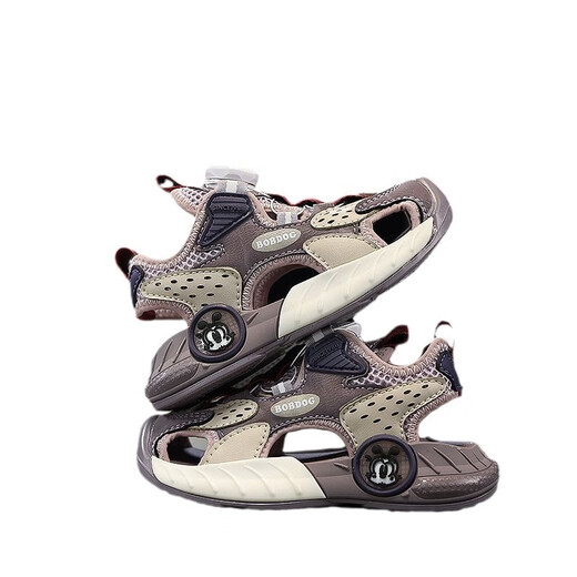 Babudou Boys 'Schuhe 2024 Sommer neuer Stil Little Boys Headpack Hollow Casual Shoes Kinder Nicht-Schlupf-Freizeitschuhe 5166 Schwarze Aprikosenfarbe-Sandalen [Hollow Bag-Pack] 26 (innere Länge 16,5 cm