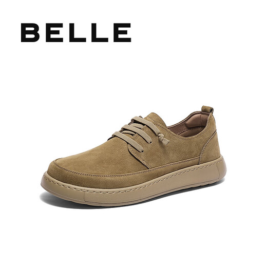Belle retro work shoes men's 25 spring cowhide soft sole casual leather shoes A1857AM5 khaki 40