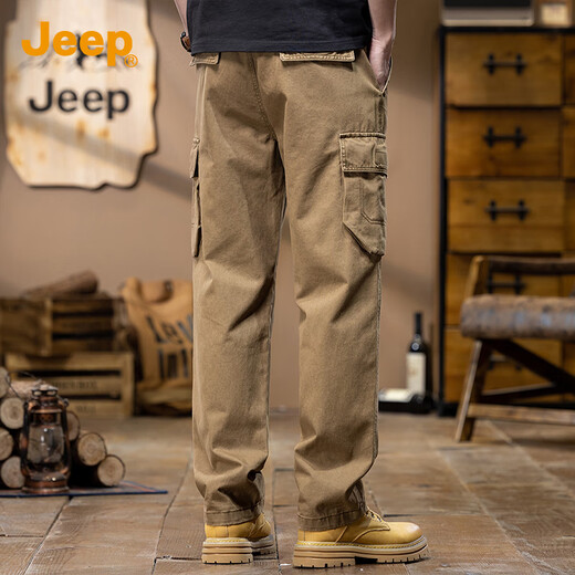 Jeep (JEEP) high-end pure cotton overalls men's 2025 autumn and winter new loose straight casual pants men's retro trendy brand long pants men