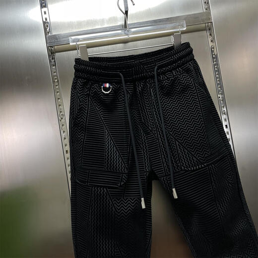 御魂猛哥哥薄款提花裤子男夏季休闲裤男潮牌束脚裤潮流小脚哈伦裤男 黑色 薄款 29 【90-110斤】