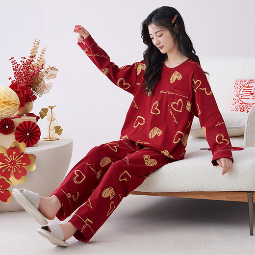 Catman Snake Year Pajamas Primavera y otoño Cotton Pure Manga larga 100% Cotton Home Traje Invierno Rojo Año de la nación Set 9226 XL (peso sugerido 110-140Jin [Jin es igual a 0,5 kg])