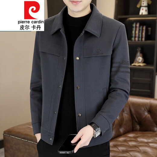 皮尔卡丹（pierre cardin）男装春秋新款帅气翻领夹克潮流休闲上衣 826灰色 【春秋款】 L 【115-130斤】