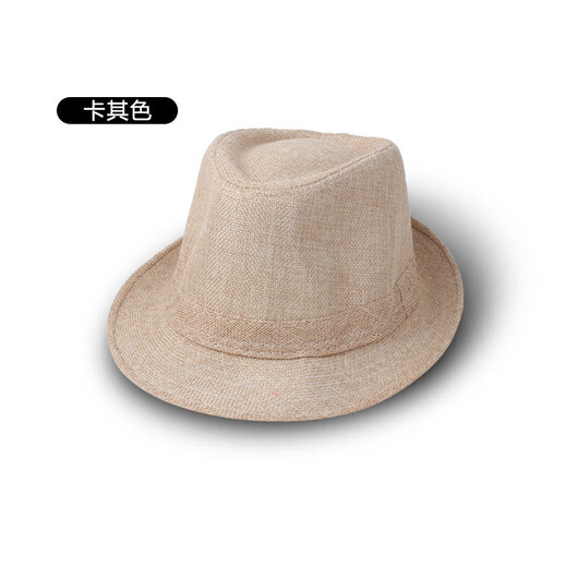 Spring and summer hat men's solid color linen hat casual couple hat sunshade hat jazz hat straw hat sunshade camel linen satin one size 58cm