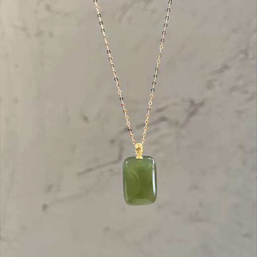 Li Shen 18k alluvial gold Hotan pendant Wushi brand cyan sugar cube female Forbidden City stone k gold pendant necklace 18k Hotan sapphire pendant