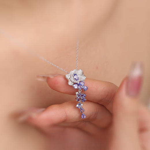 Chihuan natural tanzanite necklace for women 925 silver inlaid with original design coconut tree simple clavicle chain pendant tanzanite necklace