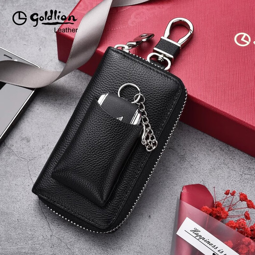金利来官方旗舰真皮钥匙包男新款拉链软牛皮多功能腰挂男士汽车锁匙包潮 黑色