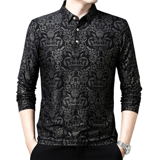 阿玛尼（Emporio Armani）阿玛妮春秋款长袖T恤男士印花翻领丝光棉爸爸装打底衫polo衫 9887 L  170