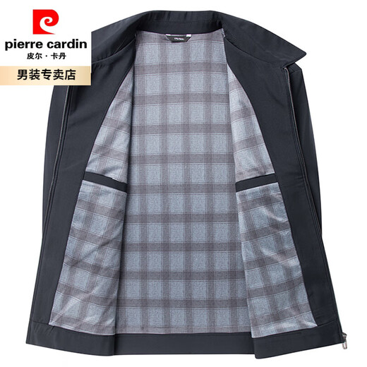 皮尔卡丹（pierre cardin）中年男士行政外套翻领春秋款商务休闲中年爸爸夹克通勤色上衣 黑色N9712 170/M 均码