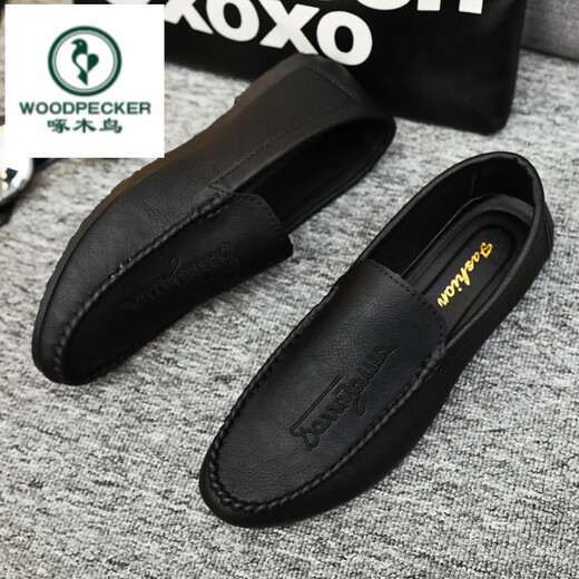 
Woodpecker men's love bean shoes for men to work 2025 spring and summer new soft leather wedding groom leather British casual shoes D838 brown 39