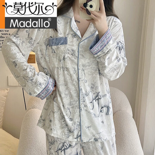 
Modal pajamas for women, gold velvet long sleeves 2025 new spring, autumn and winter high-end retro style, can be worn outside home clothing set 12213 pink lace XL