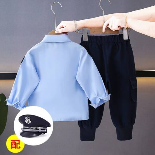 G.DUCKKIDS小黄鸭男童套装春秋季新款儿童警官警察衣服男宝宝演出服装三件套 短袖衬衣+裤子+帽子三件 110 尺码4~5岁【100-110cm】cm