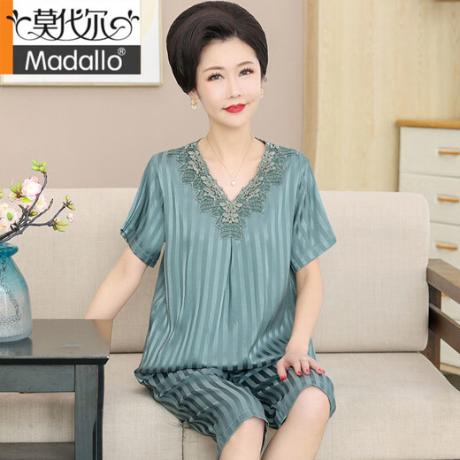 Pajama de seda de hielo modal para mujeres en la madre de verano Los pantalones de cinco puntos de manga corta se adaptan a la ropa para el hogar de gran tamaño de mediana edad y ancianos, seda simulada 826 XL recomendado 120-140Jin [Jin iguala 0.5 kg]