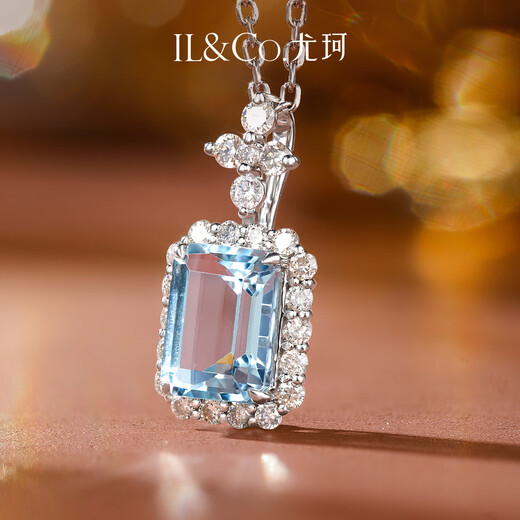 IL&CO Youke Necklace for Women White 18k Gold Natural Aquamarine Diamond Pendant Birthday and Valentine's Day Gift for Girlfriend and Wife 0.9 Carat Natural Aquamarine Pendant with Silver Chain