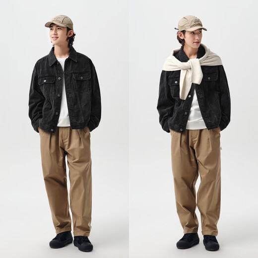 森马（Semir）森柔牛仔|夹克男复古牛仔外套春季时尚绣花工装宽松翻领上衣 牛仔水洗黑98201 L