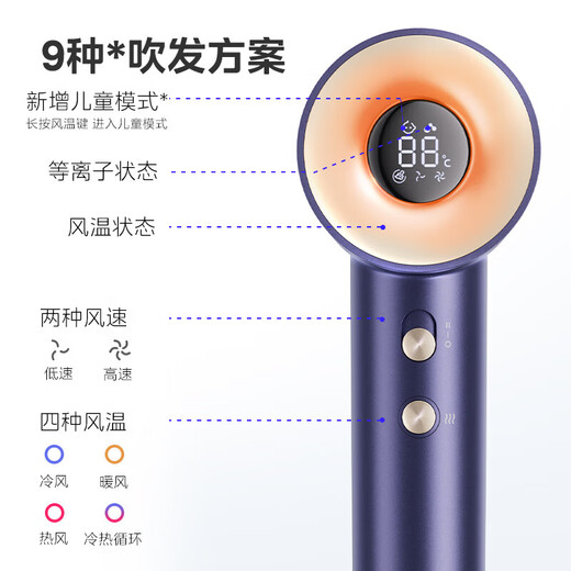 Midea hair dryer household negative ion high power does not damage hair hair dryer high-speed hair dryer curling set hair dryer 3.9 billion plasma hair care sterilization and mite removal smart LCD screen + new soft baby mode + quick-drying magnetic air nozzle hanger birthday gift for girls, wives, girlfriends, mothers-in-law, elderly people, practical and high-end