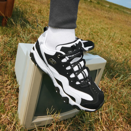Skechers 2025 Легкая толстая подошва Черно-белая ева женская ретро-ретро-ретро-папа папа обувь 12593 Аутентичные черные/белые/12493-BKW 35