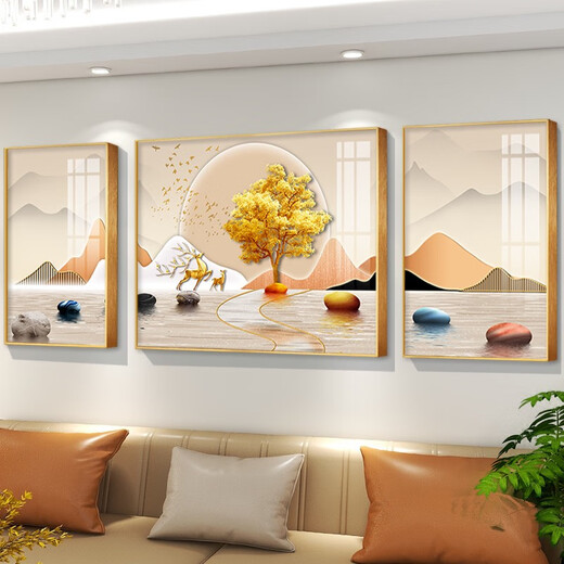 轻奢抽象客厅装饰画感沙发背景墙组合挂画现代简约电视墙壁画 TXMG12004 中间120*80cm/左右60*80cm适用4
