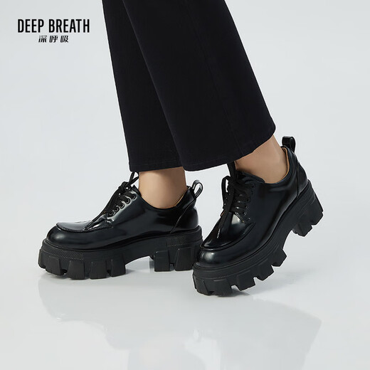 
DEEP BREATH Deep Breath Women's Shoes Cowhide Thick Sole Low Top Strap Gentlemen's Shoes Women's Shoes Thick Sole Shoes AX13066 Black 38