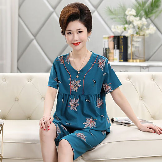 Mutterpyjamas mittleren Alters für Frauen im Sommer im Sommer reines Baumwollkurzärmel-Hosen mit mittleren und älteren T3937 XL (115-135jin [Jin ist 0,5 kg])