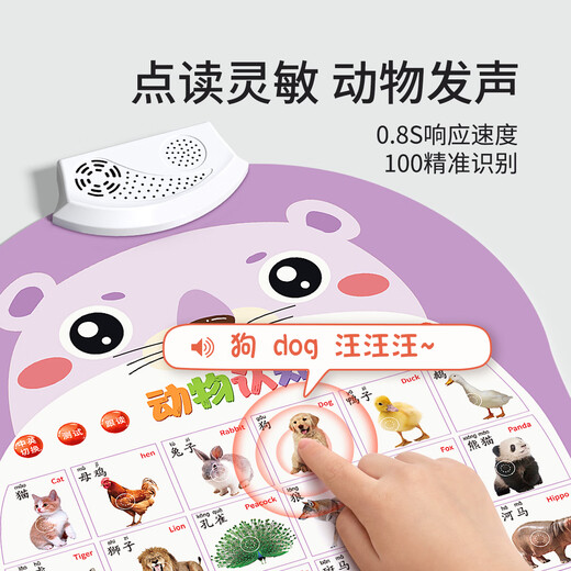 OUOETY宝宝有声早教挂图婴幼儿童认知学说话发声益智玩具识字点读书墙贴 7张[人物+果蔬+动物+交通+认数