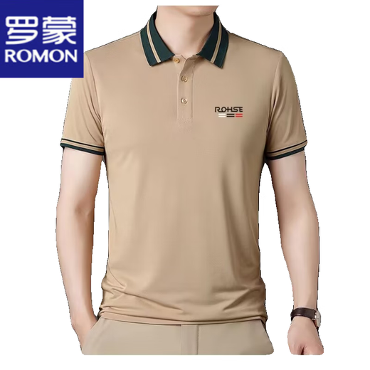 罗蒙（ROMON）桑蚕丝短袖t恤男2025年夏季休闲半袖体恤衫上衣正品翻领polo衫 9918桔色 高档耐穿 M 165建议90-120斤
