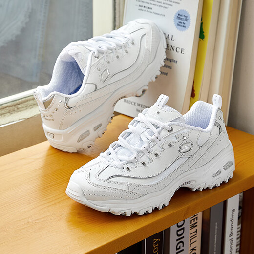 斯凯奇（Skechers）女鞋春季2025新款百搭熊猫鞋时尚潮流运动休闲鞋厚底增高老爹鞋 11979-WSL/白色 35.5