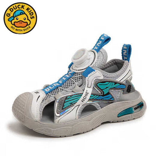 G. DUCKKIDS boys sandals 2025 new summer children's sports beach shoes medium and big boys rotating buttons bag head trend 983 bag head sandals gray size 35