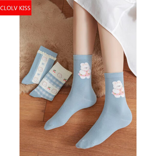 clolv kiss2025新款袜子女士中筒袜春秋冬季存棉可爱日系复古堆堆袜ins潮袜 12804 均码 (35-40码)，买2组减五元