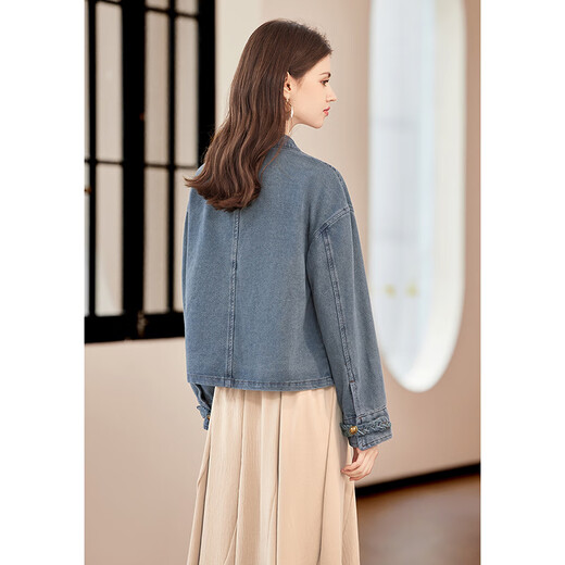Sie Chi neue chinesische Denimjacke 2025 Herbst neue Frauen Retro Plattenknopf gewaschener Standkragen Top