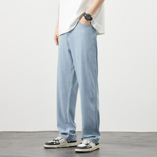 VDJ International Herren Luxury High-End-Marke Summer Dünne Tennisjeans Lose gerade große Casoshosen 1278 Blau High-End-Geschenkbox 28