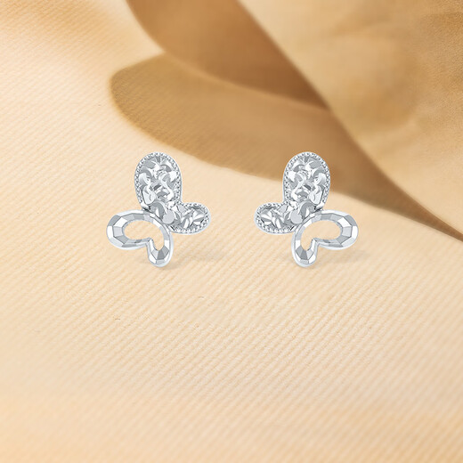 ZLF (ZLF) pt950 platinum earrings for women, simple car flower shiny butterfly earrings for girlfriend, one pair - 1.69g
