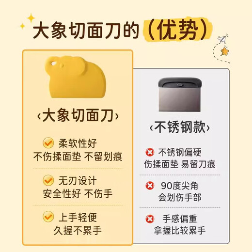 Mengyier noodle knife, scraper, noodle scraper, baking tool, food-grade handmade dough knife, kneading pad, scraper, household hand-rolled 1-piece elephant noodle knife