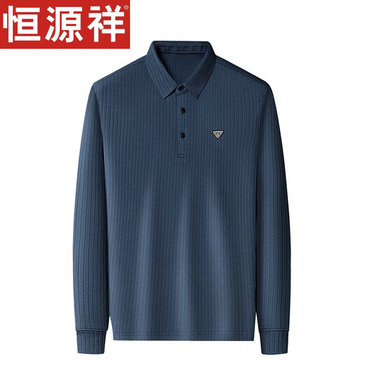恒源祥翻领长袖T恤男士纯棉POLO打底衫春秋款中年宽松休闲爸爸装上衣 蓝色 SY679 S 165/84A
